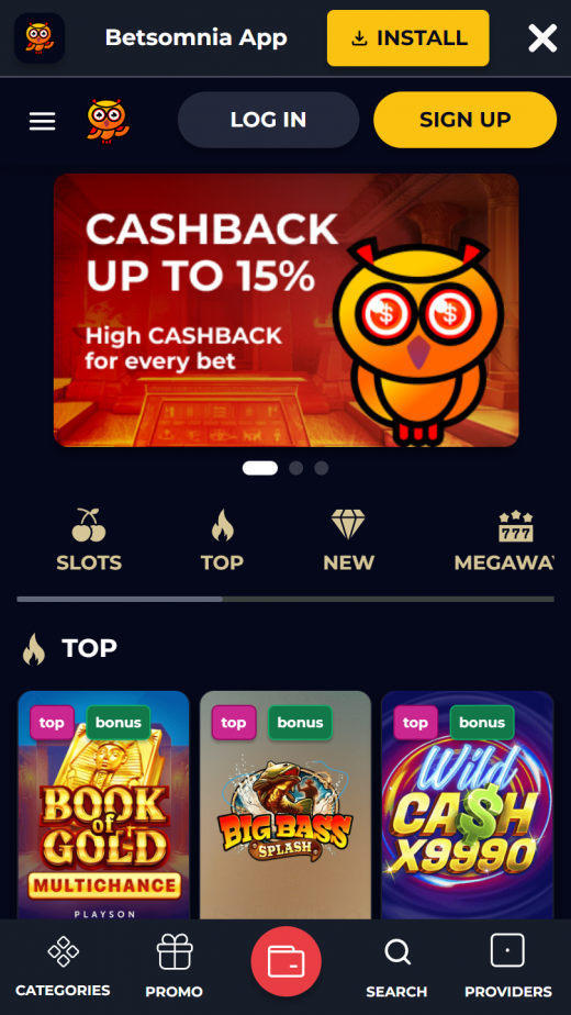 Betsomnia Casino App Screenshot