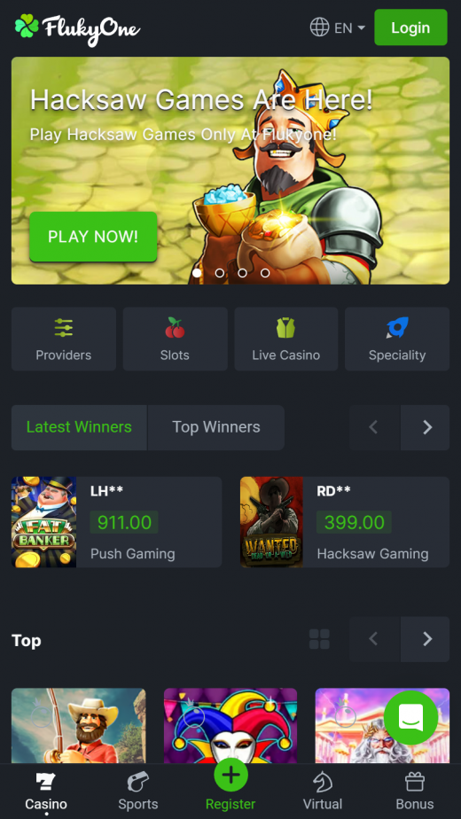 FlukyOne Casino App Screenshot