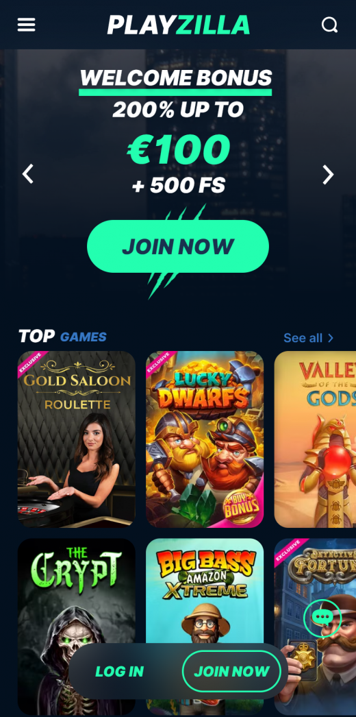 Playzilla Casino App Screenshot