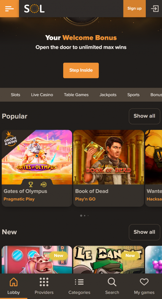 Sol Casino App Screenshot