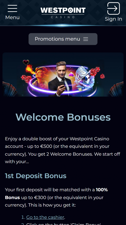 Westpoint Casino App Screenshot